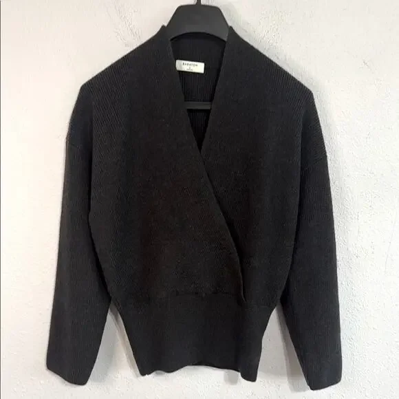 NWOT Babaton Women Heather Charcoal Atticus Merino Wool V-Neck Sweater Sz Small - Picture 5 of 11